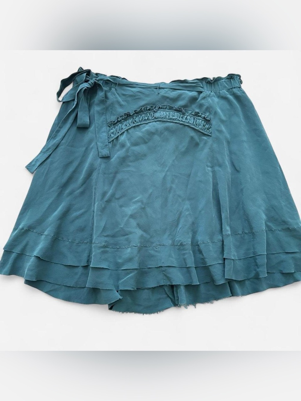 BCBGMaxAzria Teal Wrap Skirt with Ruffle Hem Size M